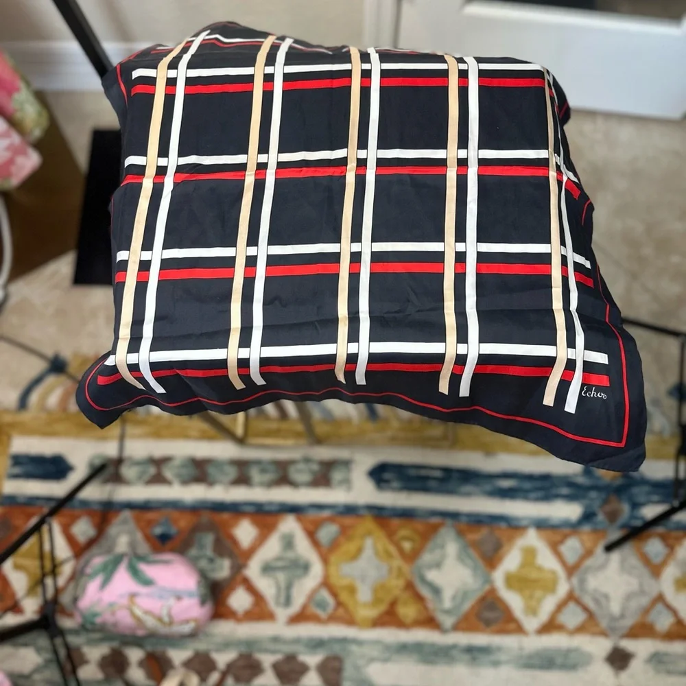 Echo Vintage Classic Elegant Navy‎ , Red ,Gold Plaid Scarf